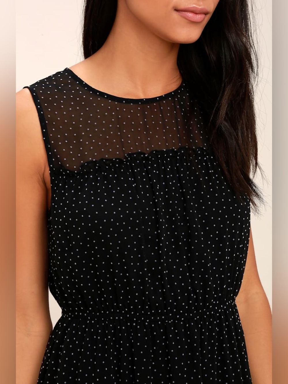 LULUS Afternoon Stroll Black Polka Dot Midi Dress Size S NWOT Ruffle Chiffon Dot - Picture 6 of 9